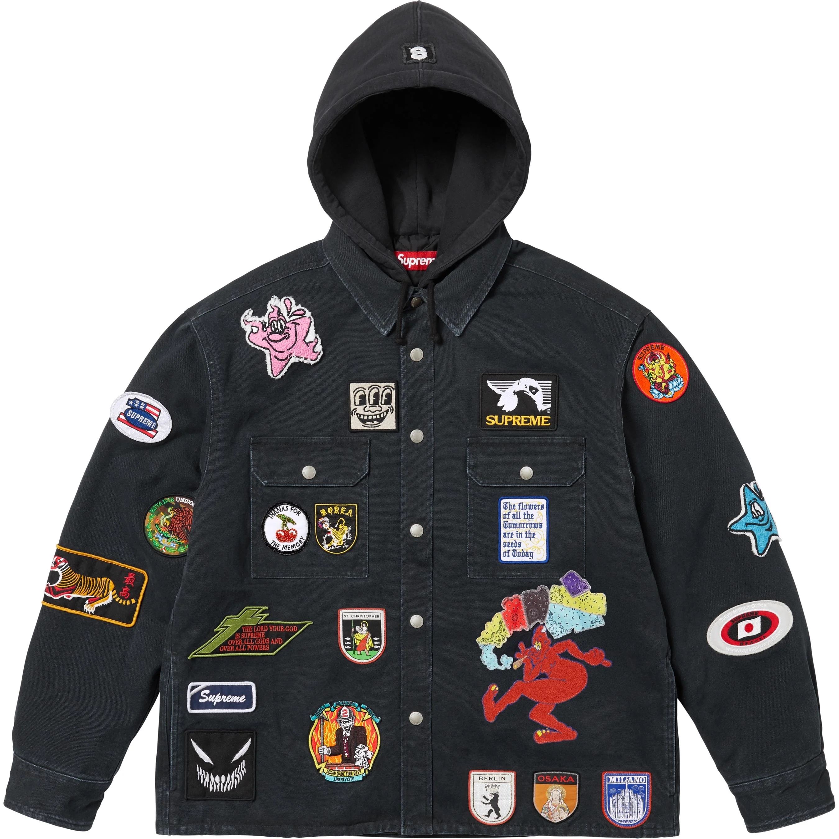 Patches Hooded Zip Up Shirt view 8